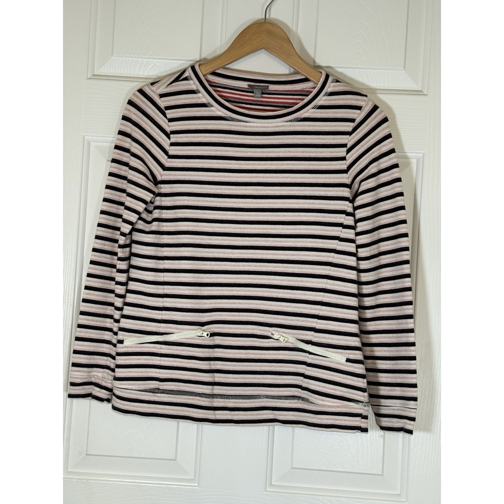 Talbots Striped Pink Black Casual Top Size Small Petite Classic Preppy Comfy